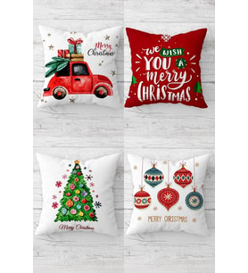 Merry Christmas Gizli Fermuarlı Kırlent Kılıfı Koltuk Yastık Kılıfı Takım(4adet) (Çok Renkli)
