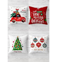 Merry Christmas Gizli Fermuarlı Kırlent Kılıfı Koltuk Yastık Kılıfı Takım(4adet) (Çok Renkli)