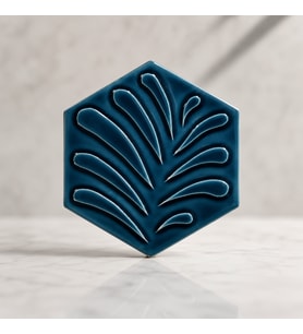 Armada Çini 15x17 Cm Yapraklı Petrol mavisi Altıgen Seramik