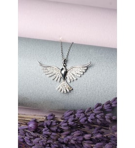 Kuş Kolye Zirkon Taşlı 925 Ayar Gümüş Kolye (Silver)