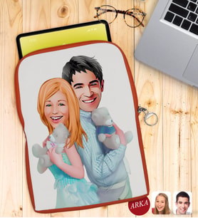 BK Gift Kişiye Özel Sevgililer Karikatürlü Taşınabilir Koruyucu Tablet Kılıfı & Organizer Çanta - Turuncu-87