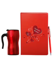 Sevgililer Gününe Özel Deri Kırmızı Defter Kalem & Termos Mug Hediye Seti 22