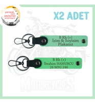 Yeşil-F Yeşil, Motosiklet Aşıklarına Özel, İsim Plaka ve B Rh (+) Yazılı Acil Durum 2'li Anahtarlık