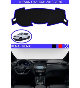 Nissan Qashqai 2013-2020 Için Uygun Torpido Koruma Halısı Siyah Kenar Renk Mavi