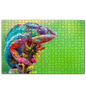 Cakapuzzle Yeşil Arkaplan ve Dalda Rengarenk Bukalemun Puzzle Yapboz MDF (Ahşap) (120 Parça)