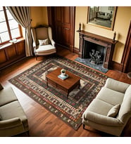 Krem Tonlarında Klasik Stil Dijital Baskı Salon Halısı Kaymaz Tabanlı Göbekli Model