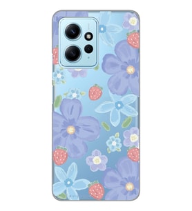 Redmi Note 12 4G Uyumlu Çiçek ve Çilek Desenli Şeffaf Telefon Kılıfı