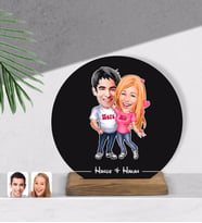 BK Gift Kişiye Özel Sevgililer Karikatürlü Yuvarlak Ahşap Biblo-5