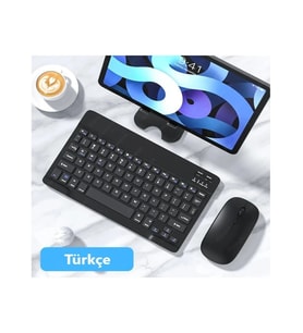 Samsung Tab S9 SM-X710 11" Tablet İçin Slim Şarjlı Türkçe Bluetooth Klavye ve Mouse Seti (Siyah)
