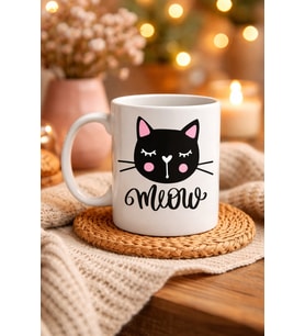 Northcity Sevimli Kedi Desenli Porselen Kupa Model 63 – “Meow” Yazılı Kahve & Çay Keyfi İçin Tatlı Tasarım