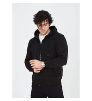 Unisex Tam Fermuarlı Kapşonlu SweatShirt - Siyah
