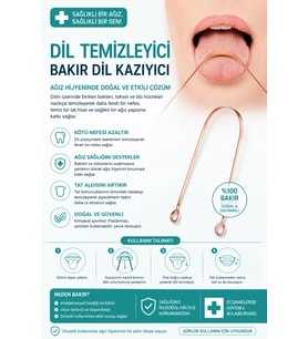Bakır Dil Temizleme Aparatı - Dil Temizleyici - Ağız Bakım Aparatı - Dil Kazıyıcı - Metal Dil Temizleme Ekipmanı