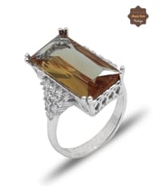 Zirkon Süslemeli Dikdörtgen Model Zultanit Taşlı Gümüş Kadın Yüzük 201025600