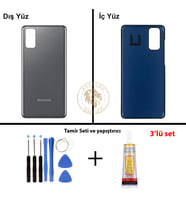 Samsung S20 Kozmik Gri Arka Pil Kapağı Batarya Kapağı Lazer Kesim + Yapıştırıcı ve Vida Seti