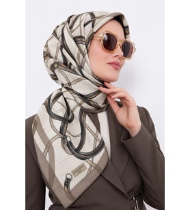 Lesscarves LS2209 Desenli Pamuk İpek Eşarp 90x90 cm