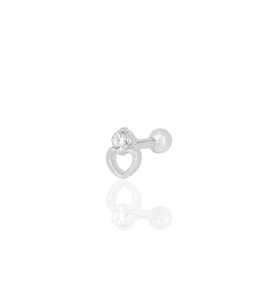 Gümüş rodyumlu zirkon tek taşlı kalp modeli Tragus helix Piercing küpe