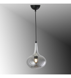 TT602-1-SY-KR TT Aydınlatma Mat Siyah - Krom Tekli Uzun Hunili Tombul Camlı Avize