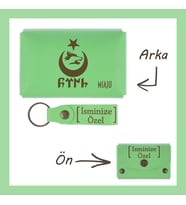 Fıstık Yeşil, Bozkurt Ay Yıldız Desenli, İsme Özel Cüzdan Ve Anahtarlık Set, Mükemmel Hediyelik Anı (Fıstık Yeşili)