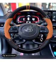 Hyundai Bayon Dikme Direksiyon Kılıfı Delikli Deri Parlak Siyah Taba Detay Çift Yüzük ve Dikiş 2021-2026