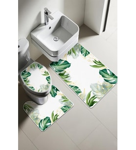 Modern Desenli Dijital Baskı 3’lü Banyo Paspas Takımı Yıkanabilir Kaymaz Tabanlı Klozet Takımı KLZ0028 (Çok Renkli)