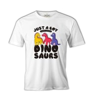 A Boy Who Loves Dinosaurs Beyaz Erkek Tshirt