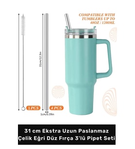 #Pipet Termos Bardak Ekolojik Paslanmaz Çelik Eğri Düz Fırça 3'lü Pipet Seti