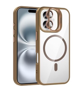Coverzone iPhone 16 ile Uyumlu Z-Etro MagSafe Wireless ?arj Destekli, G��l� Manyetik Tutucu, Stand Olabilen, Kamera Lens Hediyeli Koruyucu K?l?f Desert Titanyum