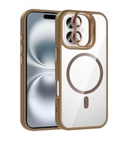 Coverzone iPhone 16 ile Uyumlu Z-Etro MagSafe Wireless ?arj Destekli, G��l� Manyetik Tutucu, Stand Olabilen, Kamera Lens Hediyeli Koruyucu K?l?f Desert Titanyum