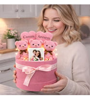 Kişiye Özel Fotoğraflı Canım Annem Tasarımlı Peluş Ayıcık Buketi (Pembe)