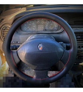 DİKİŞLİ DERİ DİREKSİYON KILIFI SİYAH DERİ KIRMIZI DİKİŞLİ RENAULT MEGANE 1 İÇİN