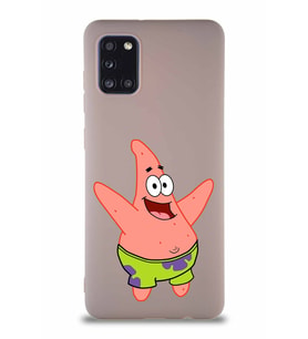 Samsung Galaxy A31 Soft Premier Kapak Patrick Yıldız Tasarımlı Silikon Kılıf - Pudra (Şeffaf)