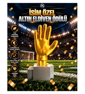 İsime Özel Altın Eldiven Futbol Kaleci Ödülü Maketi Dekoratif Kupa
