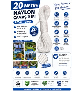 3 mm, Çok Amaçlı Dayanıklı Çamaşır İpi, Kamp Bahçe Balkon Hamak ve Taşıma Sabitleme İpi, Dayanıklı Çamaşır İpi Kalın, Asma İpi Güçlü Halat İp, Sağlam İp, Kaliteli