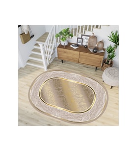Rovigo Home Dijital Baskı Yıkanabilir Kaymaz Taban Oval Salon Halısı RVG7203-SD378 (Bej)