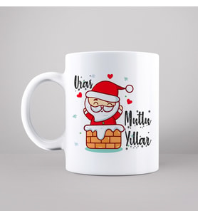 Mutlu Yıllar & Merry Christmas & Yılbaşı & Noel Baba Tasarımlı Kupa Kişiye Özel