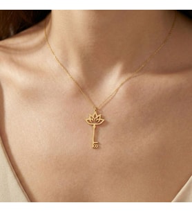 Kişiye Özel 925 Ayar Gümüş Lotus Anahtar Model Numara Kolye (Gold)