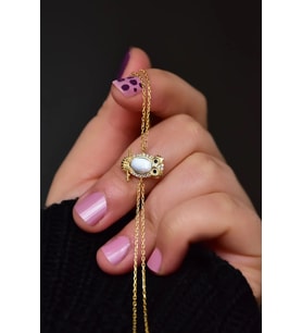925 Ayar Gümüş Beyaz Opal Baykuş Bileklik (Gold)