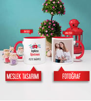 İngilizce Öğretmenine Hediye İngilizce Öğretmeni Kupa Bardak Kırmızı Fotoğraflı