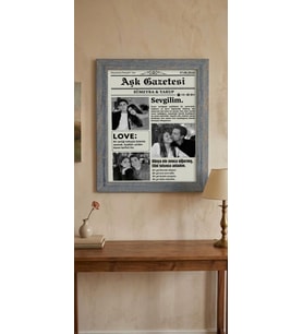Kişiye Özel Fotoğraflı Aşk Gazetesi Çerçevesi – Sevgiliye Özel Hatıra Tablosu 20x30