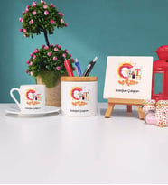 Grafiker Tasarımlı Kişiye Özel Hediye Grafiker Türk Kahvesi Fincanı Kalemlik ve Dekoratif Taş Baskı Hediye Seti