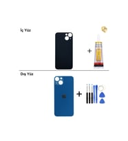 iPhone 13 Mavi Arka Kapak Arka Cam Batarya Kapağı Lazer Kesim Kapak Pil Kapağı + B-7000 Yapıştırıcı + Tamir Seti