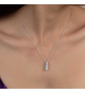 Ucarticaret S-warovski Taşlı Gümüş Üçtaş Tektaş Bayan Kolye