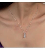 Ucarticaret S-warovski Taşlı Gümüş Üçtaş Tektaş Bayan Kolye