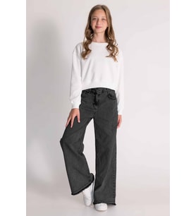 Kız Çocuk  Denim Bol Paça Pantolon 9-14 YAŞ 29855 Füme