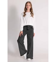 Kız Çocuk  Denim Bol Paça Pantolon 9-14 YAŞ 29855 Füme