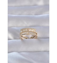 pilelistore Pirinç Gold Renk Zirkon Taşlı Baget Su Yolu Model Ayarlanabilir Yüzük - TJ-BYK3229