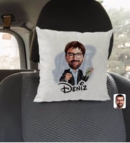 BK Gift Kişiye Özel İsimli Erkek Milyoner Karikatürlü Kare Araç Koltuk Yastığı-1