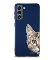 Samsung Galaxy S21 Soft Premier Kapak Catface Tasarımlı Silikon Kılıf - Lacivert (Şeffaf)