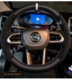 Opel Insignia B Dikme Direksiyon Kılıfı Alcantara Süet Mat Karbon Beyaz Yüzük ve Dikiş Enjoy-Alti Çift Serit Delikli 2017-2020