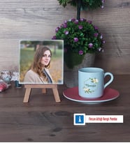 Doğum Günü Hediyesi Fotoğraflı Dekoratif Taş, Ahşap Altlıklı Türk Kahvesi Fincanı Hediye (Model 6)